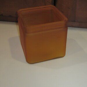 Orange Frosted Glass Cube Candle Holder or Flowers